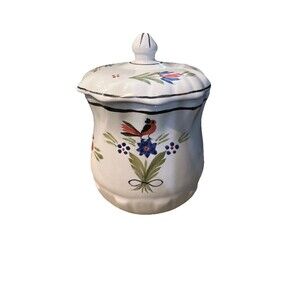 Vintage Mustard Pot Signed Henriot Quimper French Country Lidded Floral